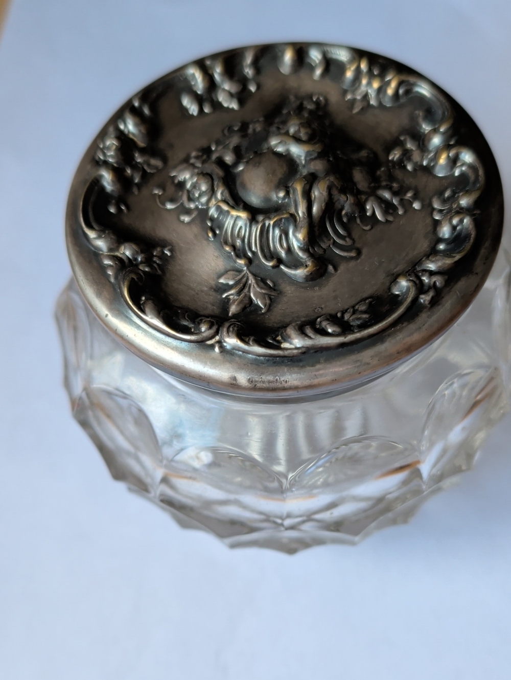 Vintage Glass Jar with Ornate Silver-Tone Lid